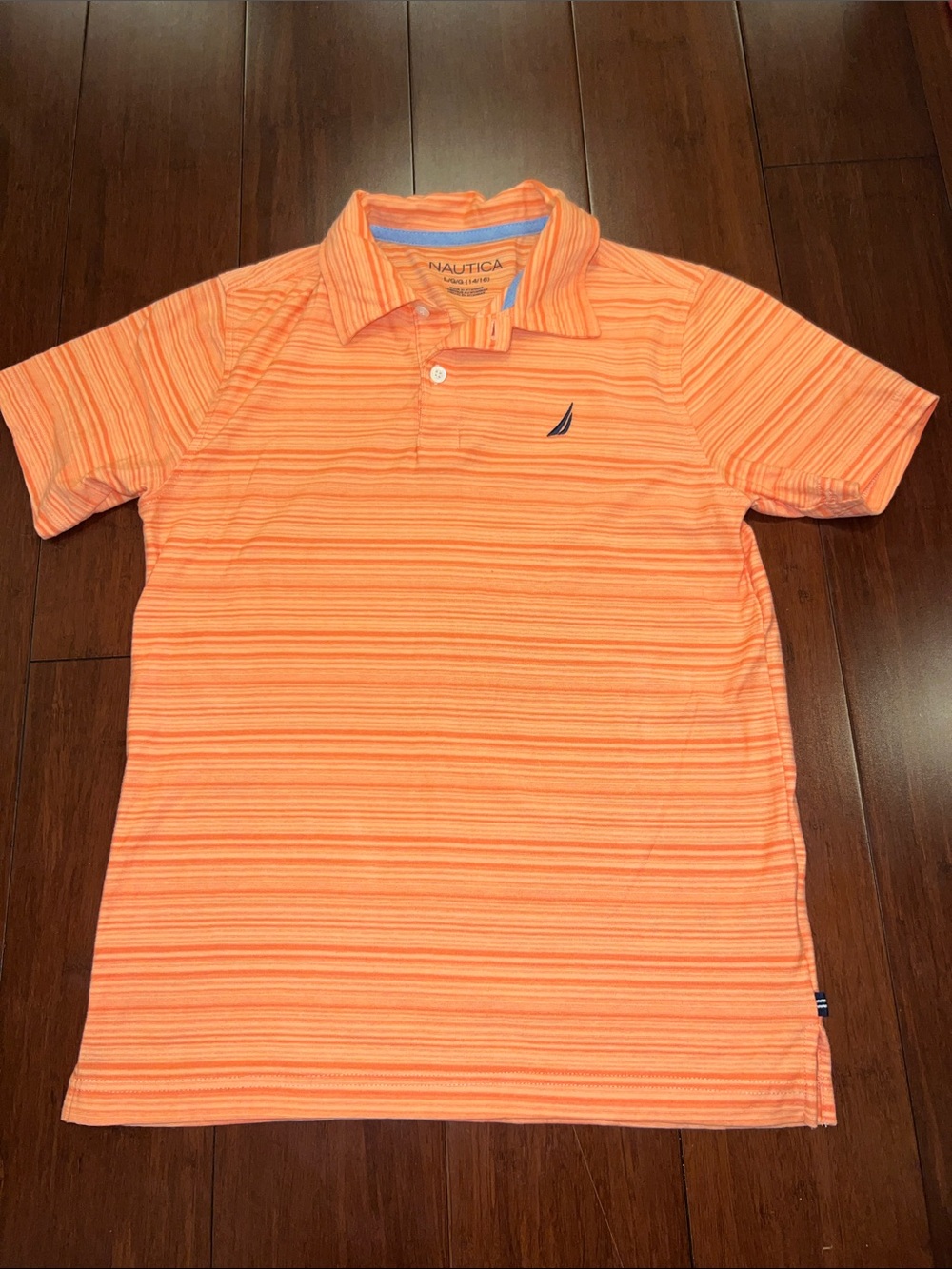 Nautica boys orange striped polo size large